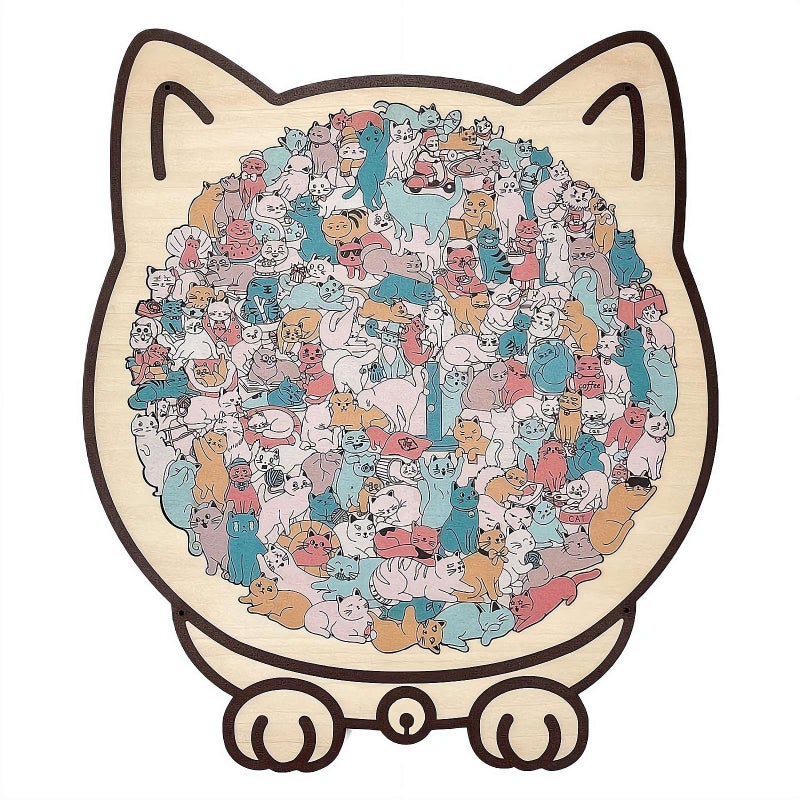 135-Piece -Colored Cat-Shaped Wooden Jigsaw Puzzle – 25x25cm High-Quality Natural Wood, Smooth Touch, Precision Cut for Tight Fit, Ideal Decorative Art Piece and Gift for Cat Lovers (C) - Image 1